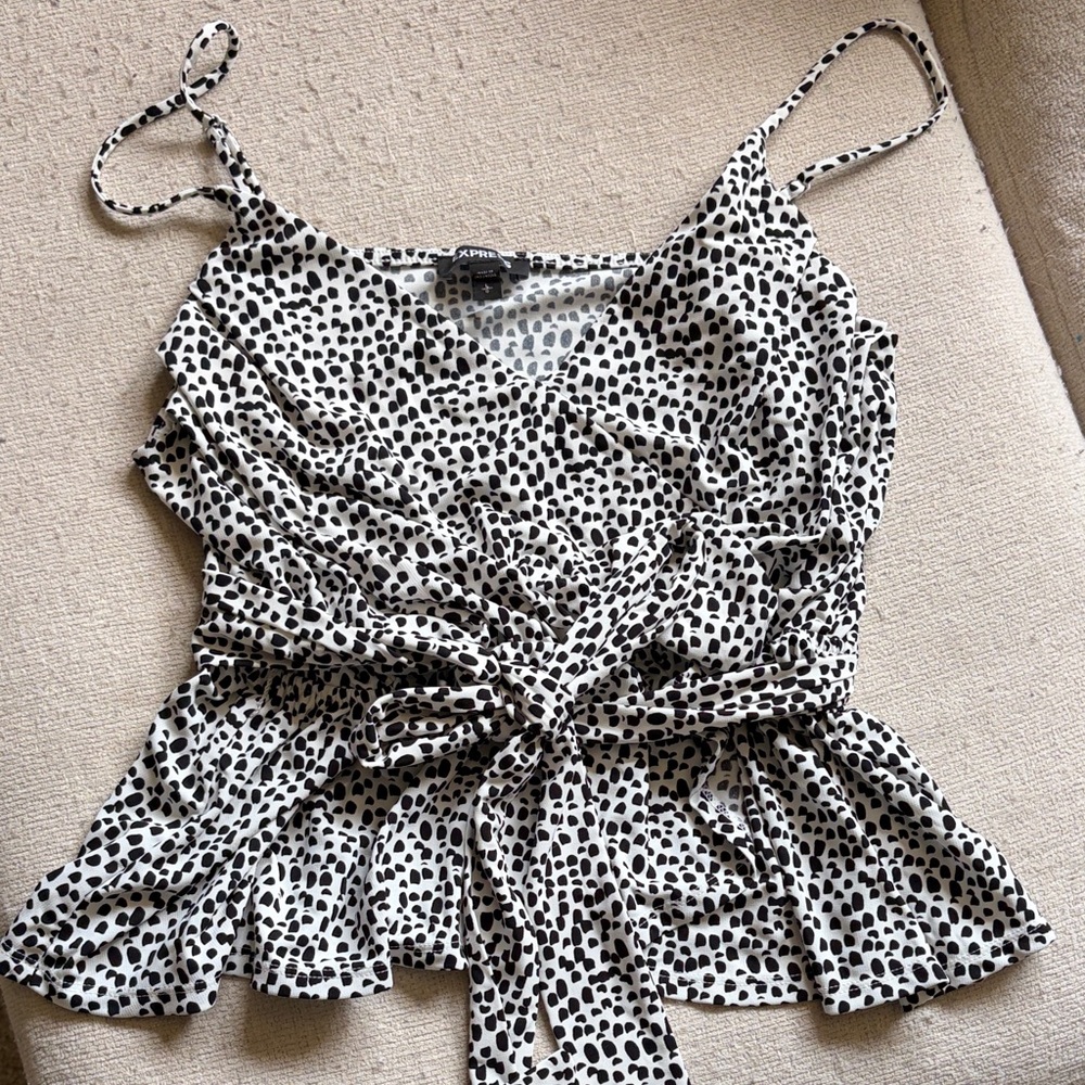 Express Black & White Spotted Tie-Front Cami